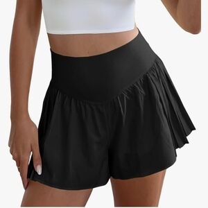New! Womens Medium Black High Waist Athletic Gym Shorts